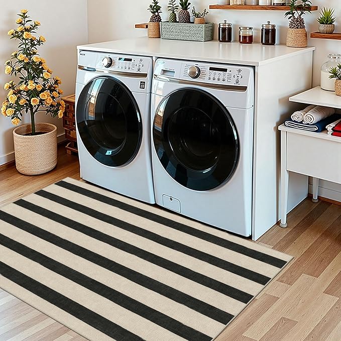 Black and White Striped Entry Rug - Image 9