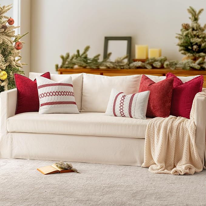 MIULEE Pack of 2 Christmas Pillow Covers 24x24 Inch Red Farmhouse Decorative - Image 6