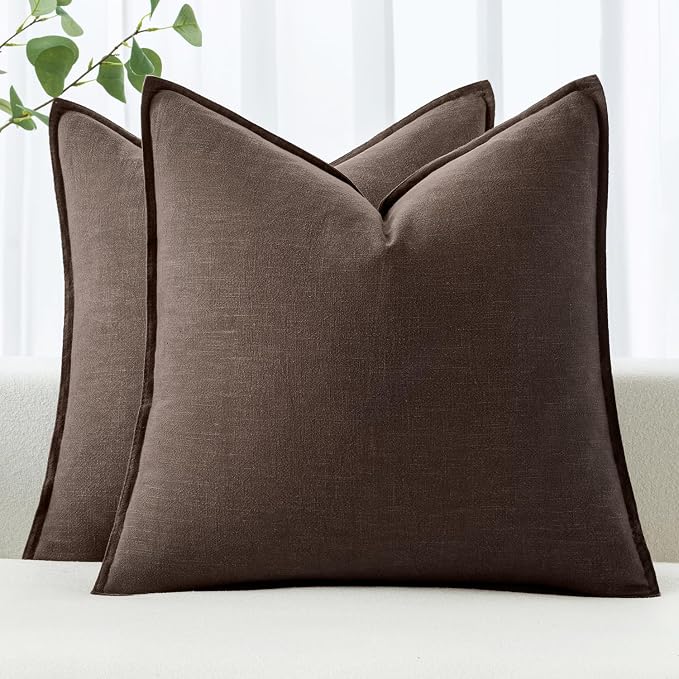 MIULEE Decorative Linen Euro Sham Pillow Covers 24x24 Reddish Brown | Boho by MIULEE