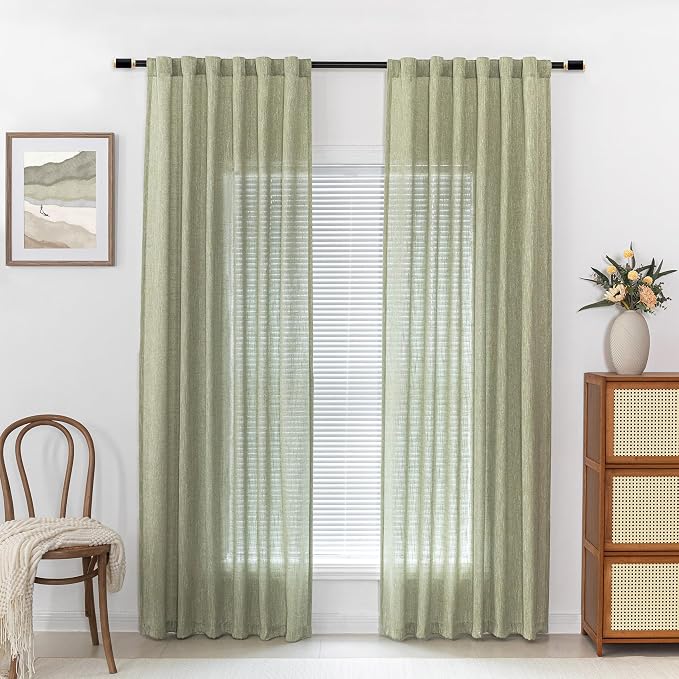 MYSKY HOME Sage Green Living Room Curtains 84 Inch Length 2 Panels Set - Image 2