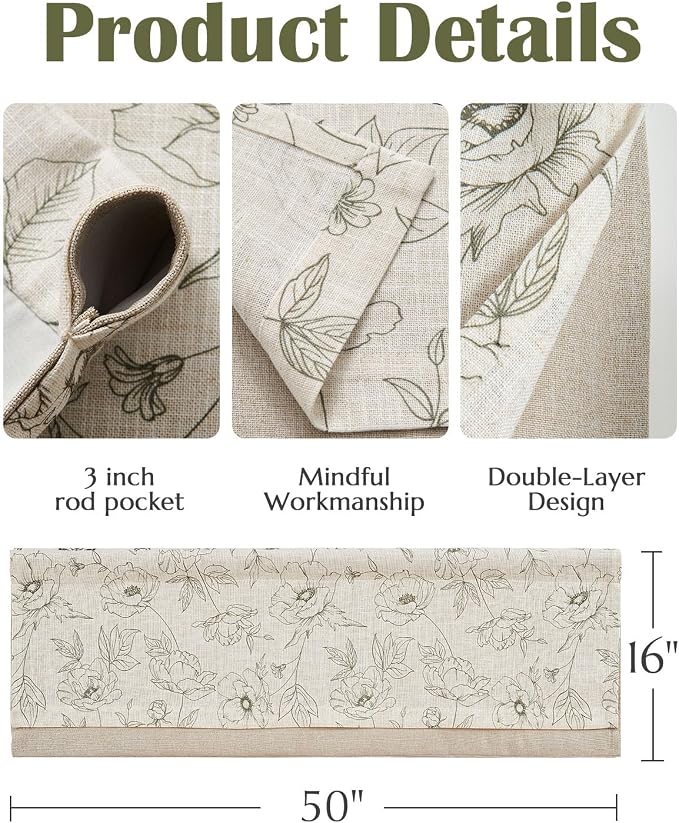 jinchan Linen Floral Valance Curtain - Image 7