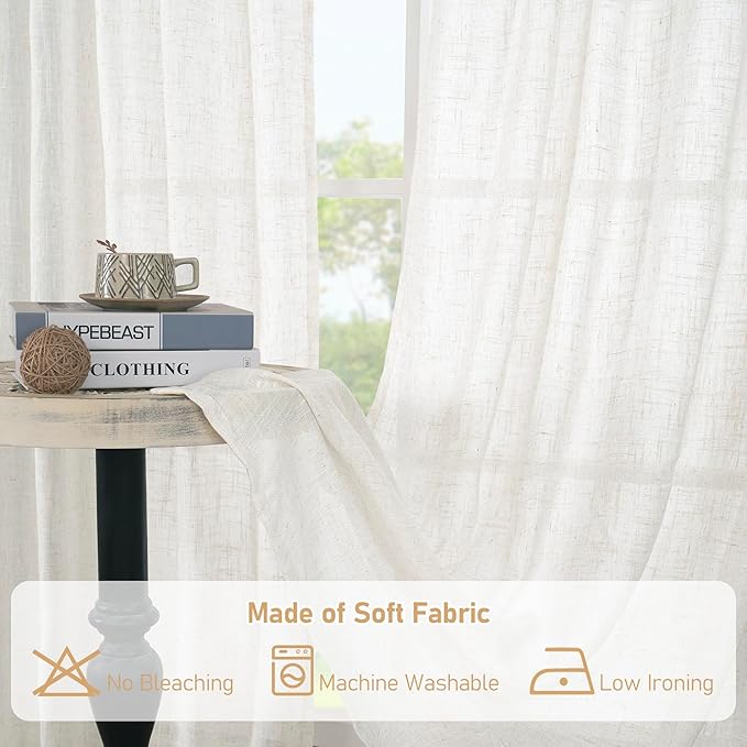 LAMIT 95 Inches Long Cream Linen Curtains - Image 8
