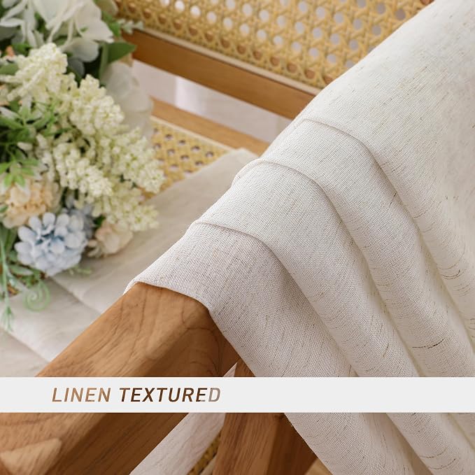 Simplebrand Natural Linen Textured Sheer Curtains 96 inches Long 2 Panels - Image 6