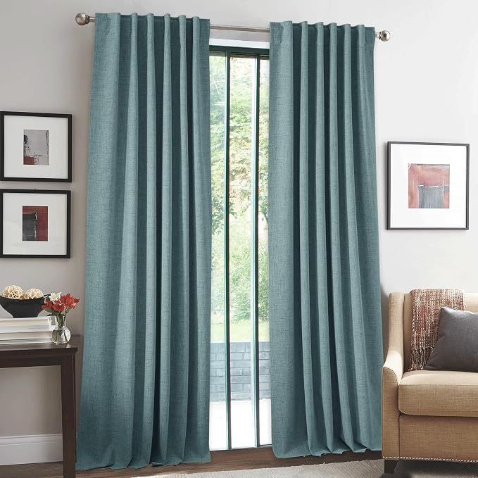 RYB HOME 100% Blackout Linen Textured Curtains 96 inches Long, Thermal - Image 2