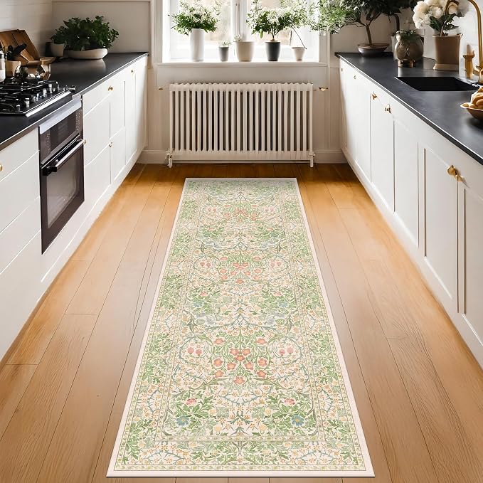Hazo Haus Non Slip Beige Green Bathroom Runner Rug - Image 8