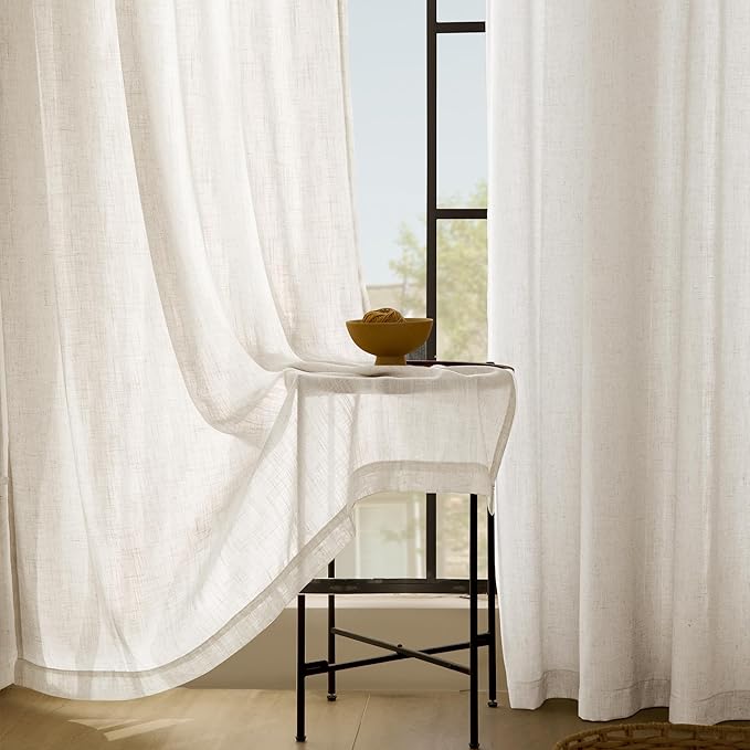 2 Panels Set Cream Linen Curtains 108 inches Long - Image 5