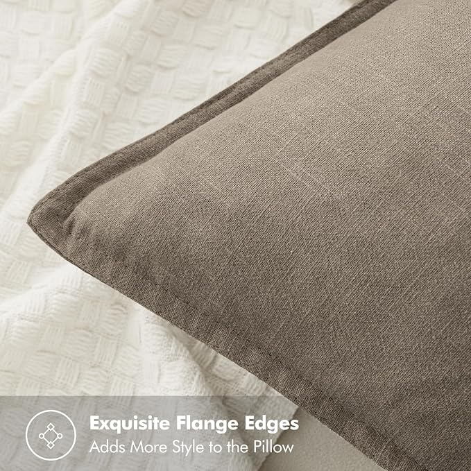 MIULEE Decorative Linen Pillow Covers 18x18 Inch Tan TaupeBoho Farmhouse - Image 2