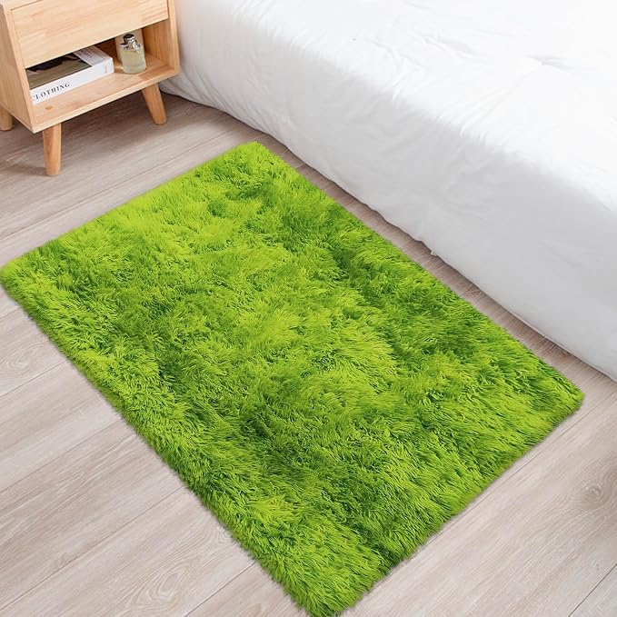 Small Tie-Dyed Area Rug for Bedroom 2x3 Mini Green Fluffy Rug Mat Bedside Throw - Image 3