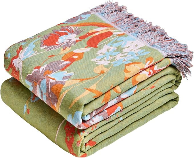 MSGKV Boho Throw Blanket 90"x108" Floral 100% Cotton Blanket by MSGKVHomeTextiles