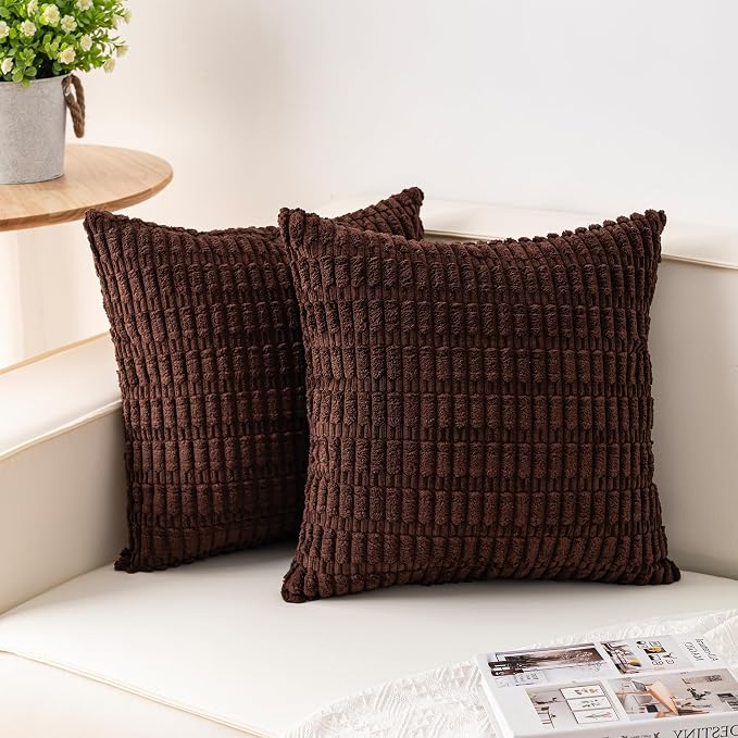 Pack of 2 Corduroy Decorative Throw Pillow Covers 24x24 InchSoft Striped Pillow by Unknown