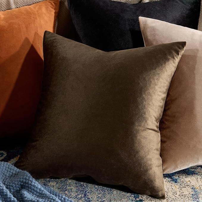 GIGIZAZA Brown Velvet Pillow Covers 16x16, Square Solid Throw Pillow Covers - Image 9