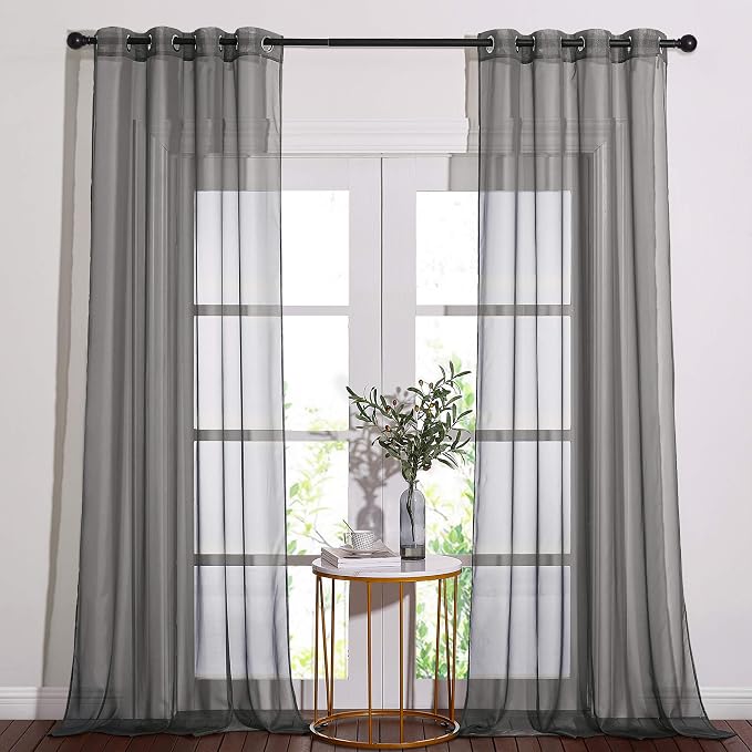 NICETOWN Dark Grey Sheer Curtains 90 inches Long 2 Panels, Grommet Top Soft by NICETOWN