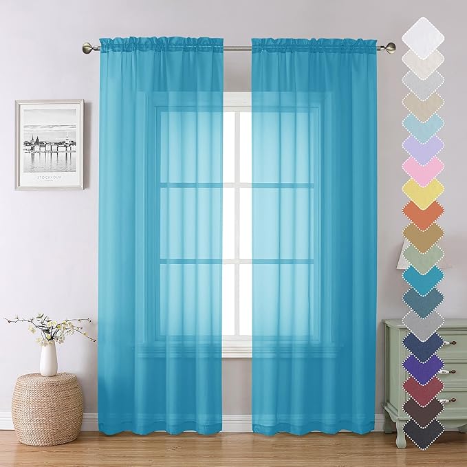 Lecloud Turquoise Sheer Curtains 84 Inches Long 2 Panels, Light Filtering Voile by Lecloud