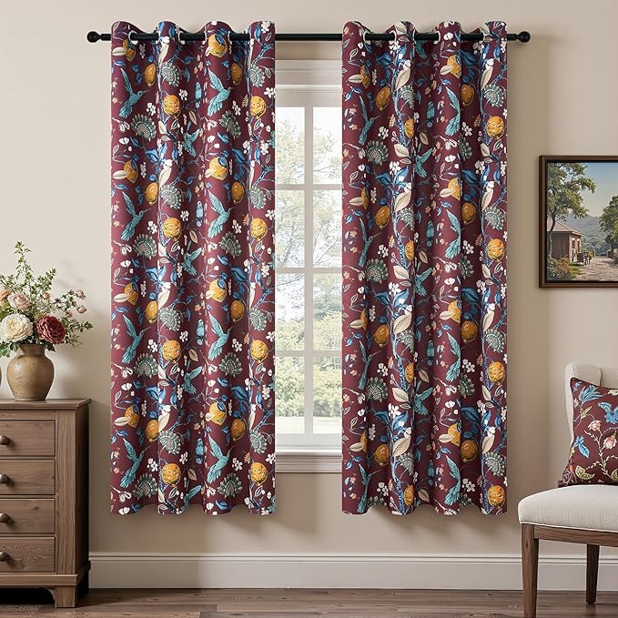 Topfinel Rust Boho Floral Curtains 72 Inches Long French Country Grommet by Topfinel