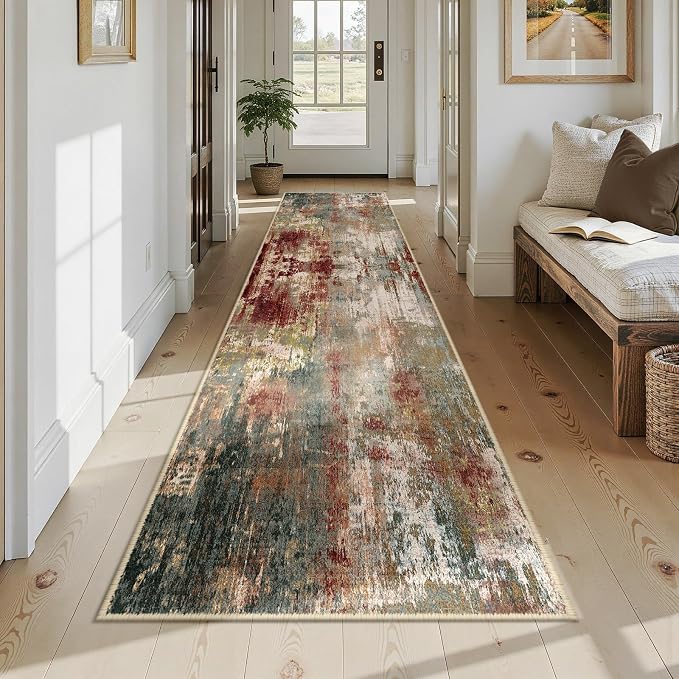 Washable Area Rugs 2'6'' x14 Non-Slip Modern Abstract Soft - Image 7