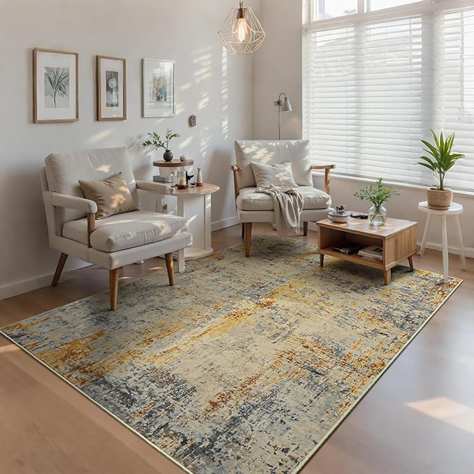 Ompaa Living Room Rug 5x7 Beige Area Rug Machine Washable Boho Rug Non Slip - Image 4