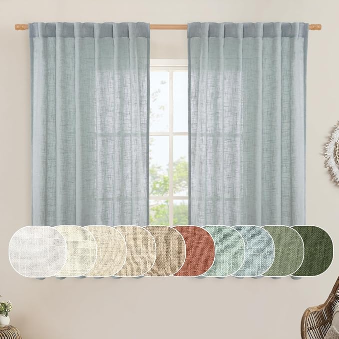 LAMIT Greyish Blue Linen Curtains 45 Inches Long by LAMIT