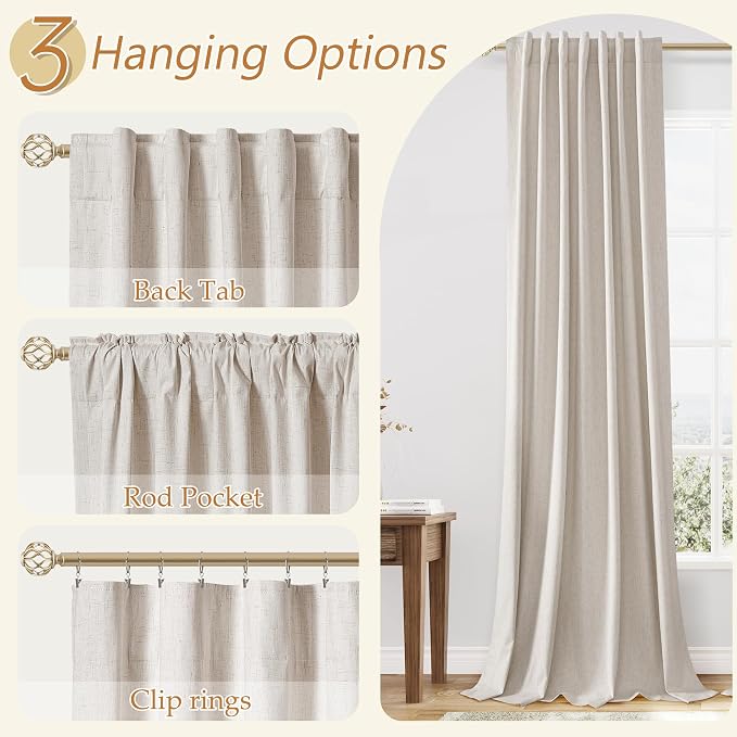 100% Blackout Linen Curtains for Bedroom 84 inches Long, Thermal Insulated Room - Image 6