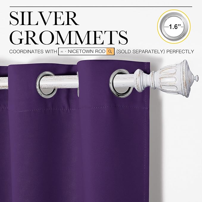 NICETOWN Purple Blackout Curtains 90 inches Long, Niose Reducing and Thermal - Image 3