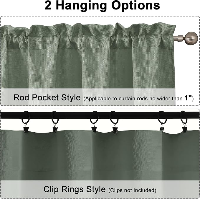 Chyhomenyc Sage Green Valance for Windows, Light Filtering Faux Linen Short - Image 6