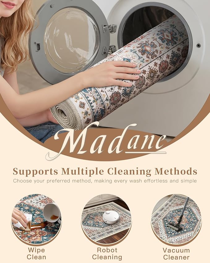 Madane Runner Rug 2x8, Washable Hallway Runner Rugs, Non-Slip Low-Pile Soft - Image 9