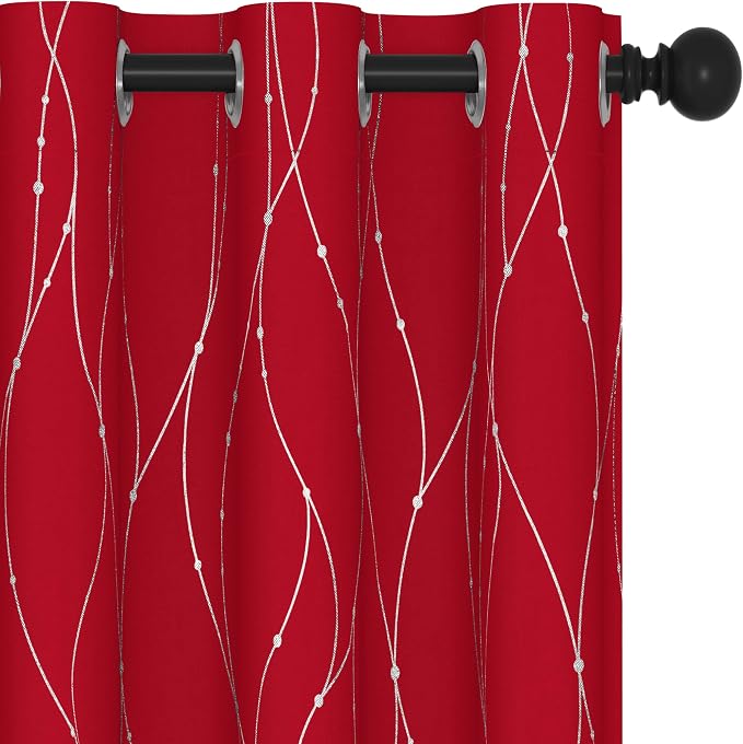 Deconovo Short Blackout Curtains, Christmas Red Curtain, Thermal Insulated - Image 2