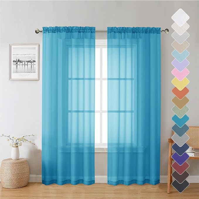 Lecloud Turquoise Sheer Curtains 72 Inches Long 2 Panels, Light Filtering Voile by Lecloud