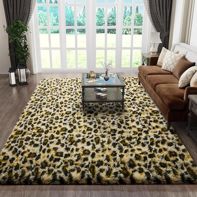 Ophanie Leopard Rugs for Living Room Bedroom, Fluffy Soft Fuzzy Cheetah Print - Image 3