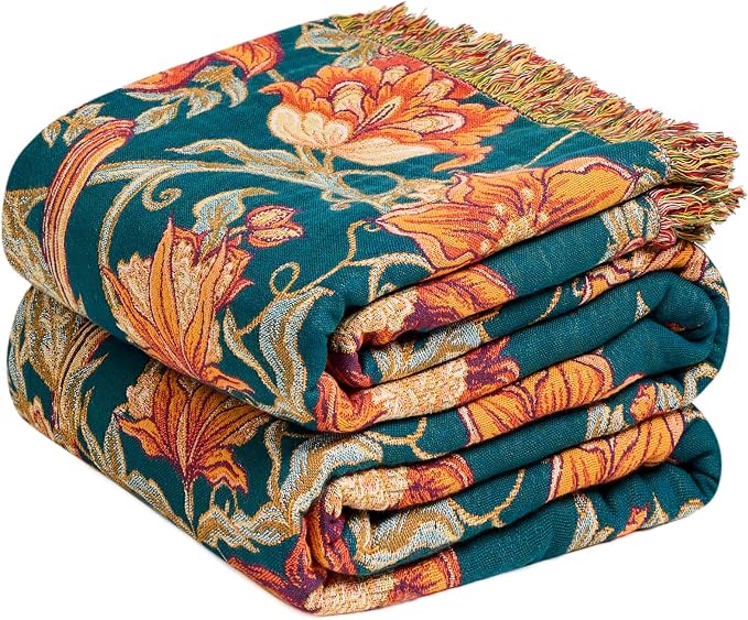 MSGKV Boho Throw Blanket for Bed Twin Size 100% Cotton Floral Bird Blanket by MSGKVHomeTextiles