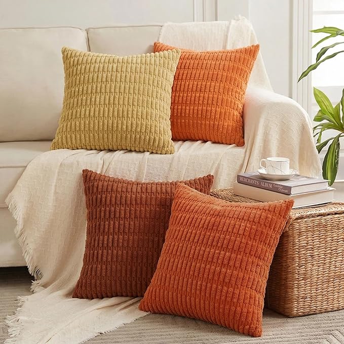 Fancy Homi Set of 4 Burnt Orange Fall Decorative Throw Pillow Covers 18x18 Inch by Fancy+Homi