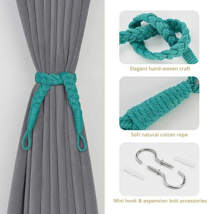 NICEEC 4 Pack Natural Cotton Rope Curtain Tiebacks Elegant Boho Style - Image 2
