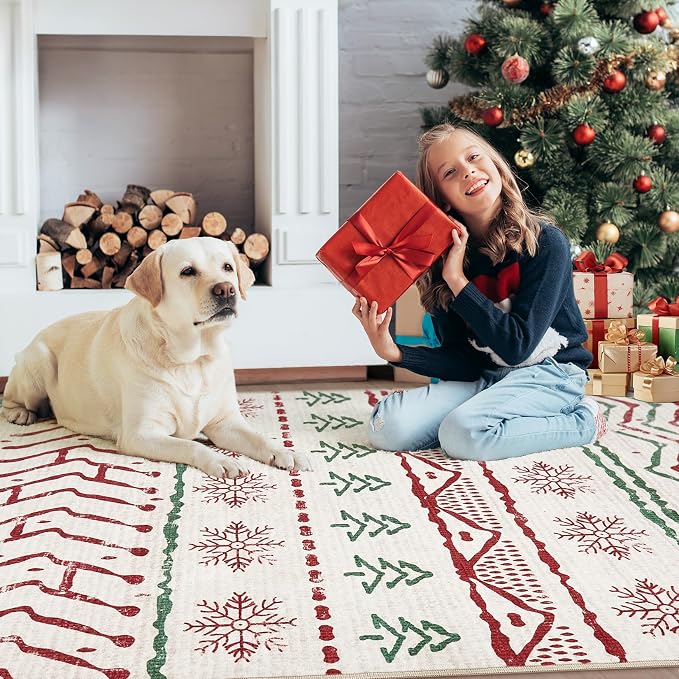 Nakagishi Christmas Rugs: 8x10 Washable Boho Large Neutral Soft Rug Stain - Image 5