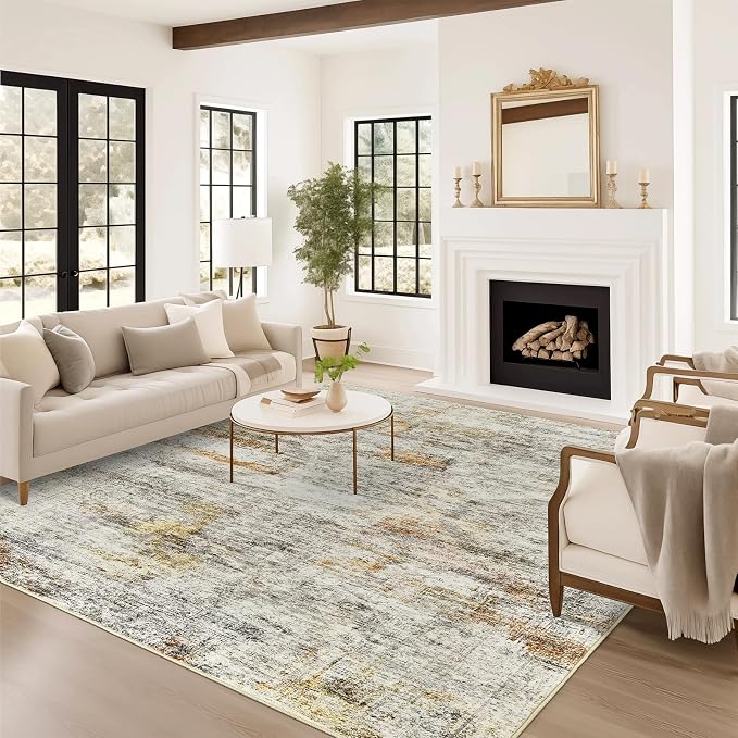 5x7 Area Rugs Gray Rust Low Pile Indoor Washable Trendy Faded Style Rugs - Image 8