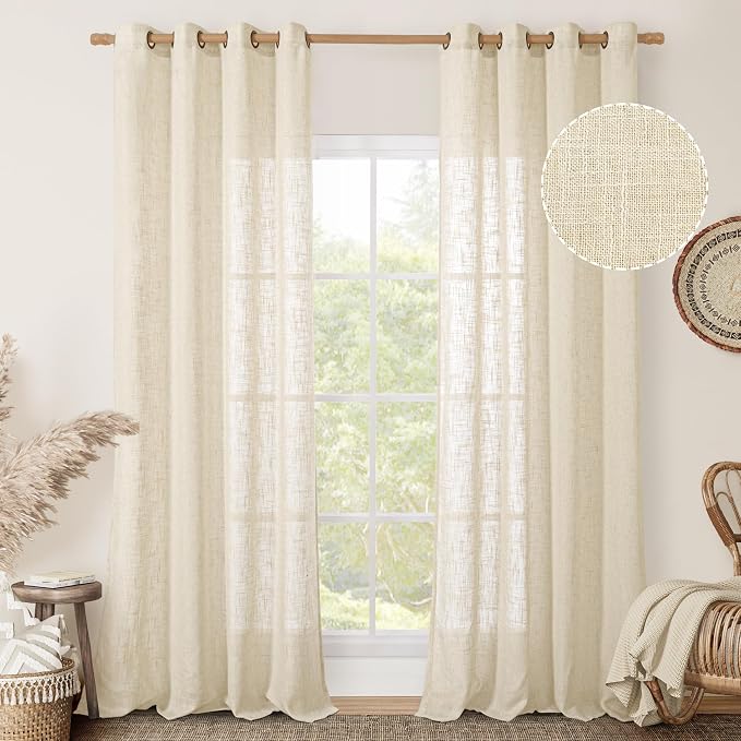 LAMIT Beige Linen Sheer Curtains 90 inch - Image 2