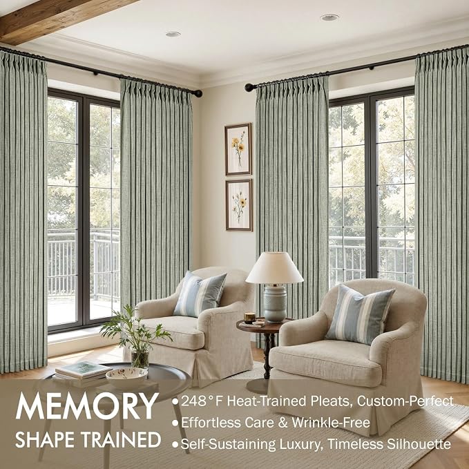 MIULEE Pinch Pleated Thick Linen Curtains 96 Inches Long 2 Panels - Image 2