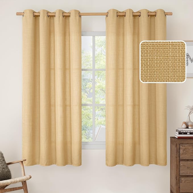 LAMIT Faux Linen Curtains for Bedroom, Grommet Thick Linen Drapes Light by LAMIT