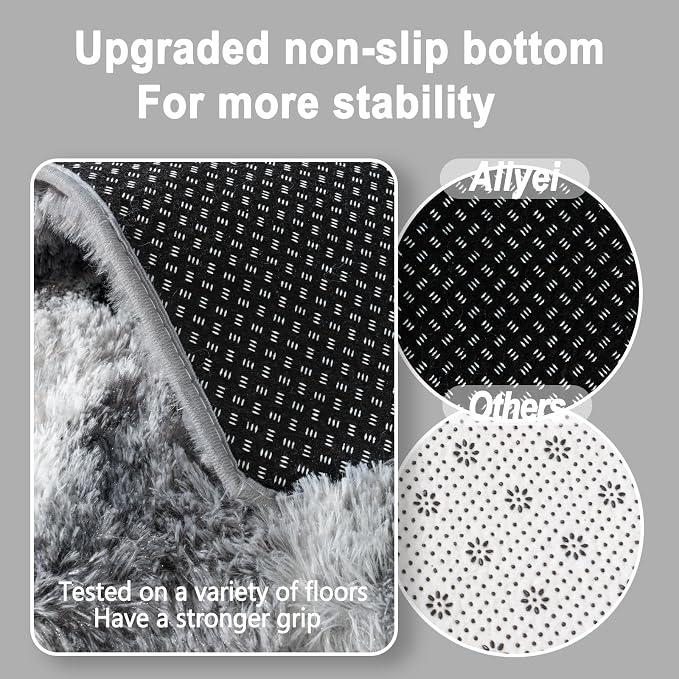 Soft Runner Rugs for Bedroom Hallways, 2x5 Abstract Grey Fluffy Shag Throw Area - Image 5
