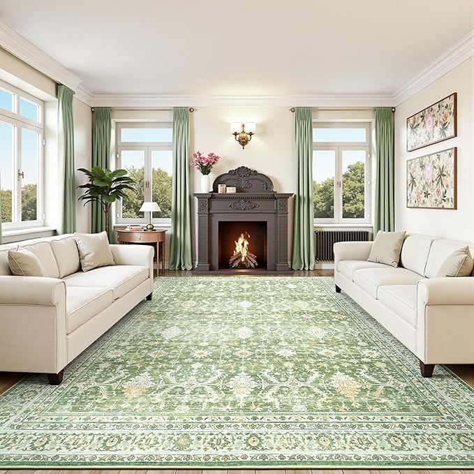 Lofus 10x14 Area Rug for Living Room, Light Green Washable Area Rugs by Lofus