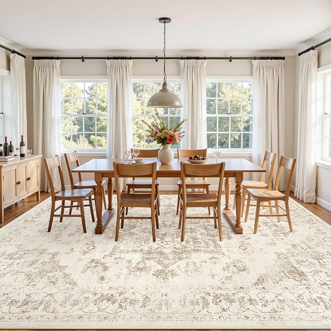 Area Rugs 9x12 Living Room: Vintage Boho Neutral Washable Rug Indoor Soft Large - Image 3