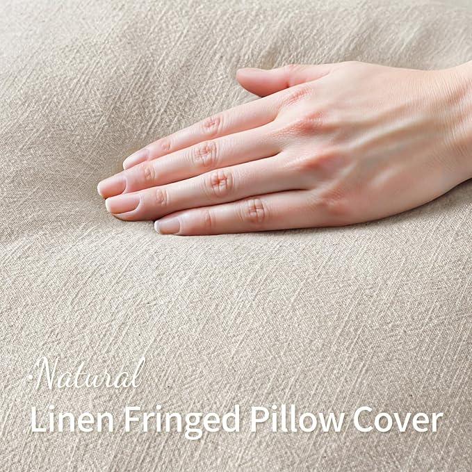 MIULEE Linen Fringe Decorative Throw Pillow Covers Natural Beige 20x20 | Set of - Image 2