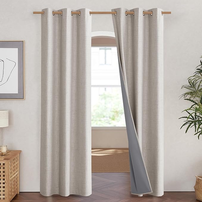 NICETOWN Brich Vintage Open Linen Weave Flax Thermal Curtains, 100% Blackout - Image 2
