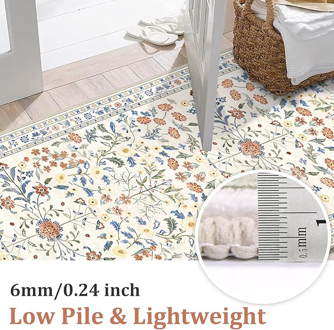 Yamaziot Washable Runner Rug 2x8 – Boho Non Slip Floral Hallway Runner Rug - Image 4
