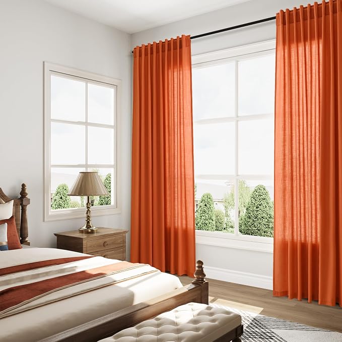 Bright Orange Linen Curtains 90 Inch Long 2 Panels Set - Image 8