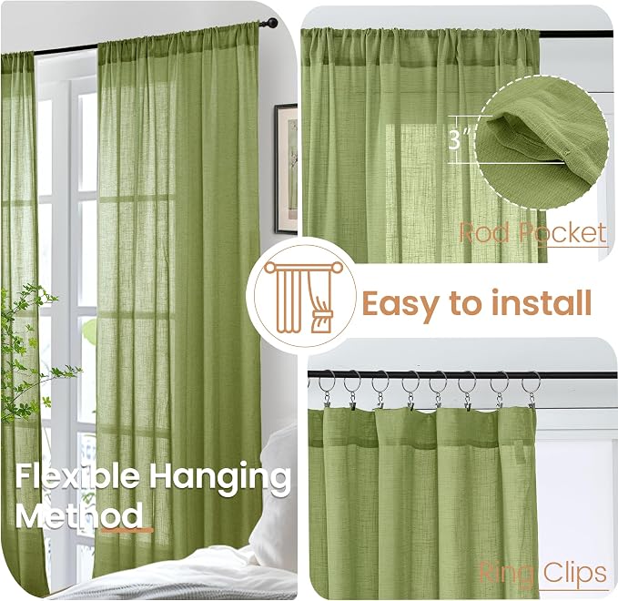 BGment 54 Inch Length Green Curtains - Image 6