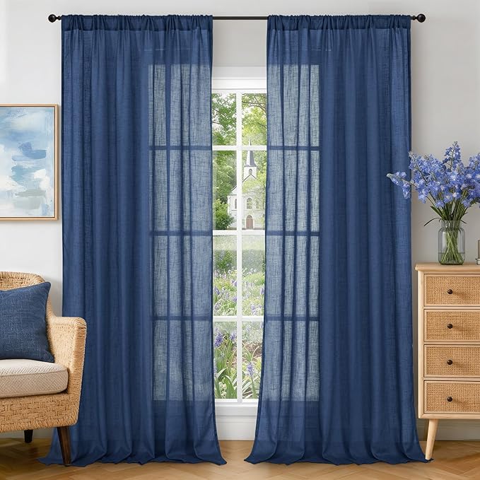 BGment Linen Navy Blue Curtains 90 Inch Length by BGment