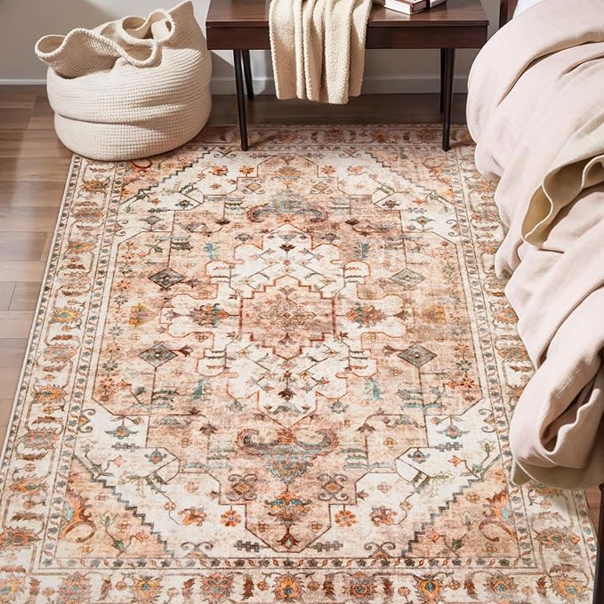 SERISSA Area Rug 3x5 Boho Peach Cream Rugs by SERISSAHomeDecorCollection