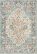 RELEANY Area Rugs Round 6ft Washable Non-Slip, Floral Vintage Distress Print by RELEANY