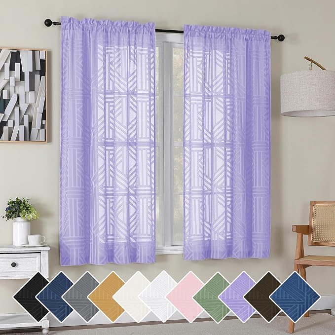 Simplebrand Lavender Semi Sheer Curtains 63 Inch Length 2 Panels, Light by Simplebrand
