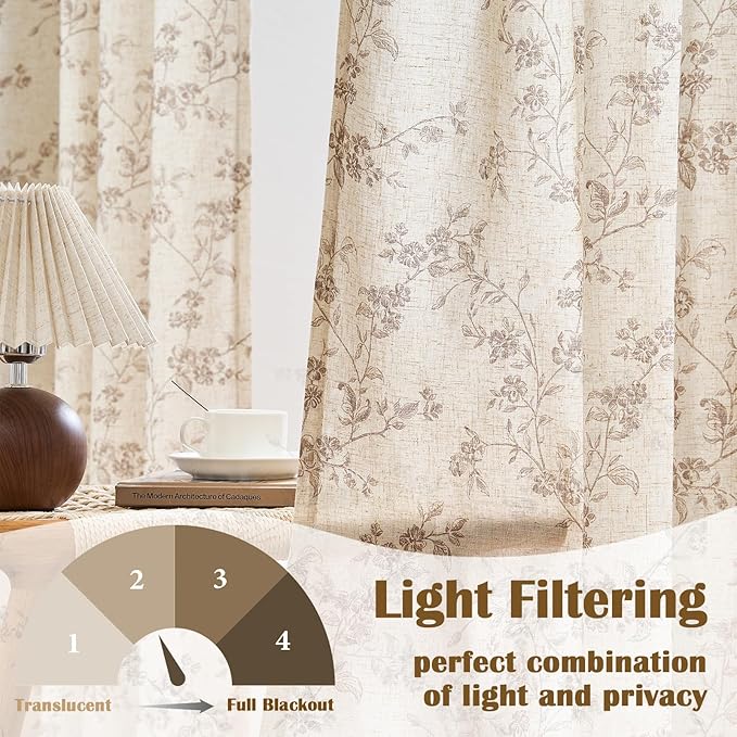 "Lazzzy Farmhouse Polyester blended Curtains Taupe Floral Curtains 96 Inch - Image 3