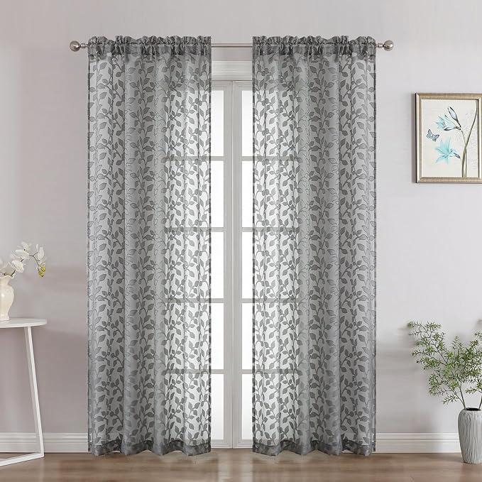Chyhomenyc Charcoal Grey Sheer Curtains 72 Inches Long 2 Panels Set, Light by Chyhomenyc